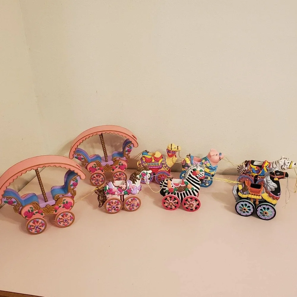 Kidkore 1998 Circus‎ Fair Tiger Pig Zebra Pull Toy Camel Horse Vintage Decor